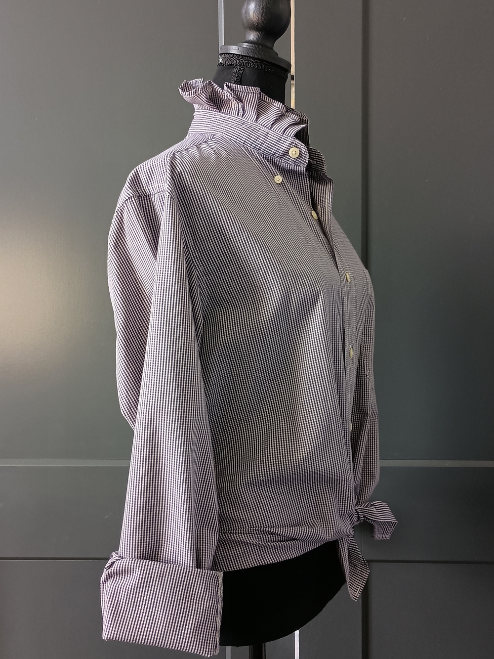 Upcycled Women's Clemson Ruffle Collar Shirt #106 - Picture 6 of 9